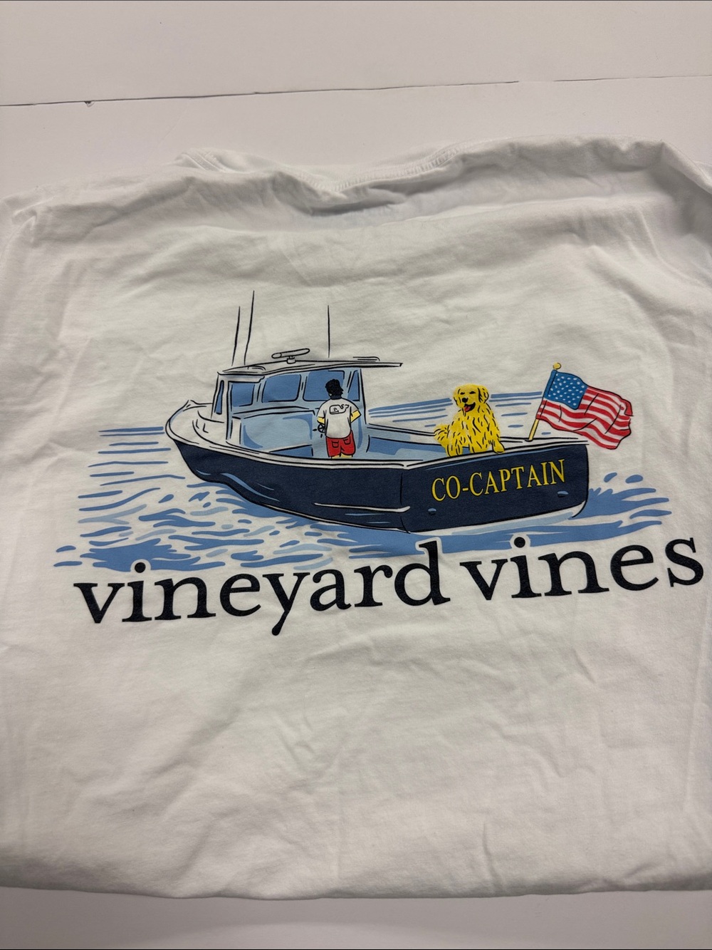 Vineyard Vines White Long-Sleeve Pocket Tee with Blue and Yellow Patch